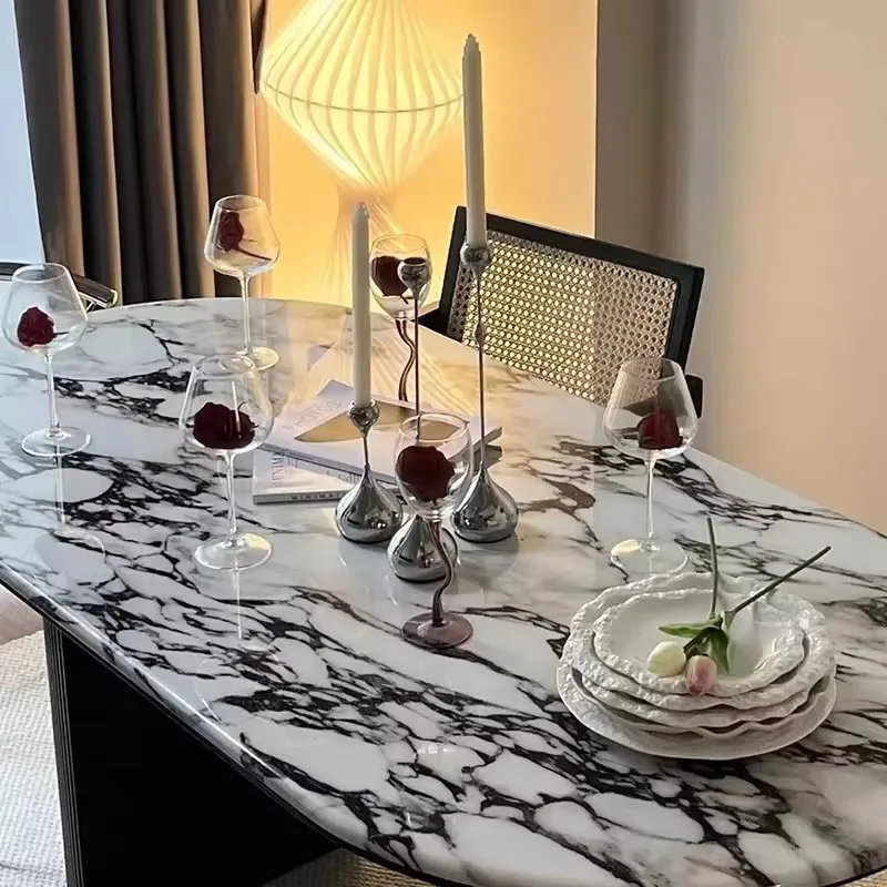 Nordic Modern Rock Slab Top Wooden Base Luxury Dining Table Home Furniture for Dining Room