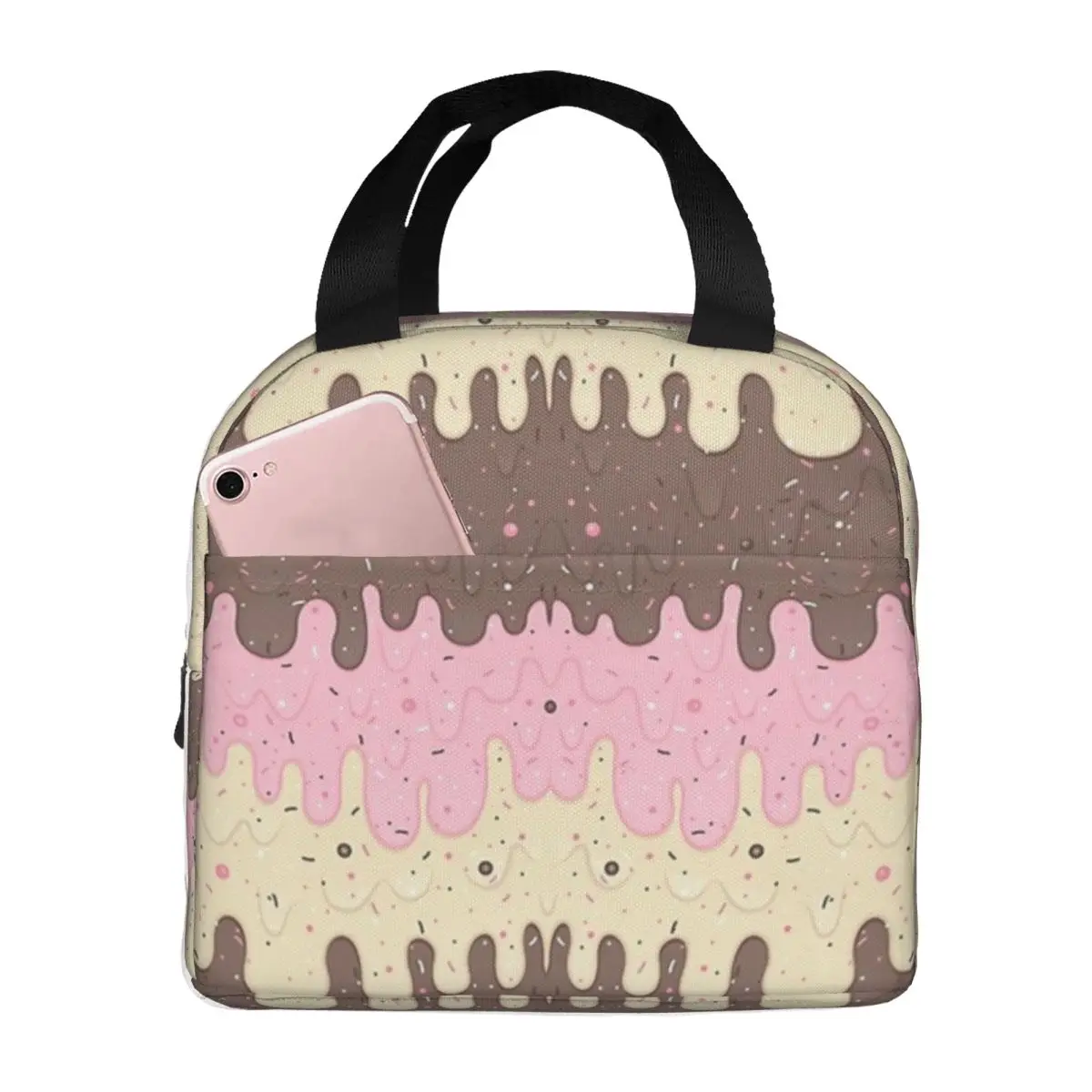 Melting Ice Cream Cone Neapolitan Lunch Bags Insulated Bento Box Lunch Tote Resuable Picnic Bags for Woman Girl School