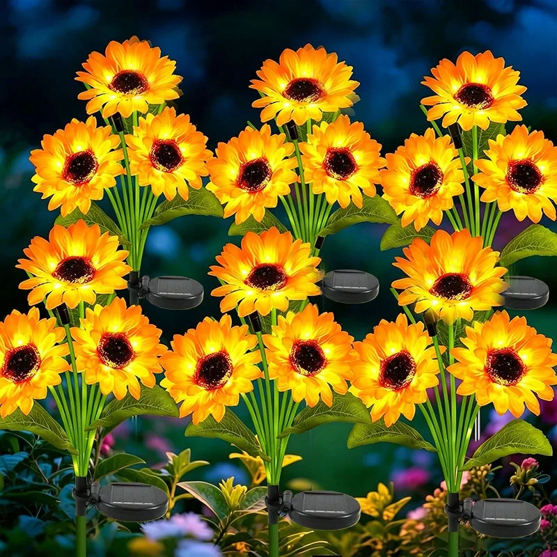 Solar Garden Lights Outdoor Solar Sunflower LED Smart Light Sensor Lamp Decor Lawn Lamp for Outside Yard Pathway Garden Balcony