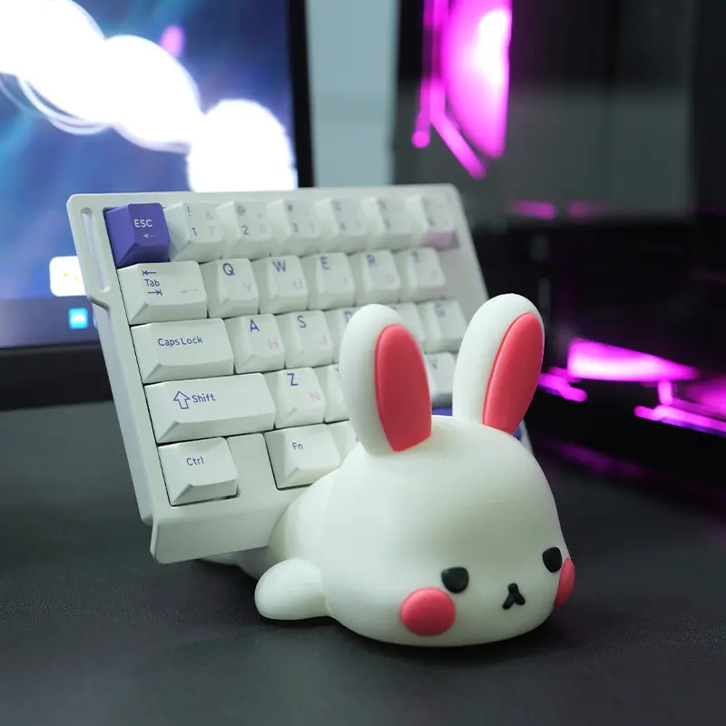 Custom QiaoQiaoMei Lying Bunny Keyboard Rack,3D Printed Cute Rabbit Design,Mechanical Keyboard&Wrist Rest Display,Desk Organizer