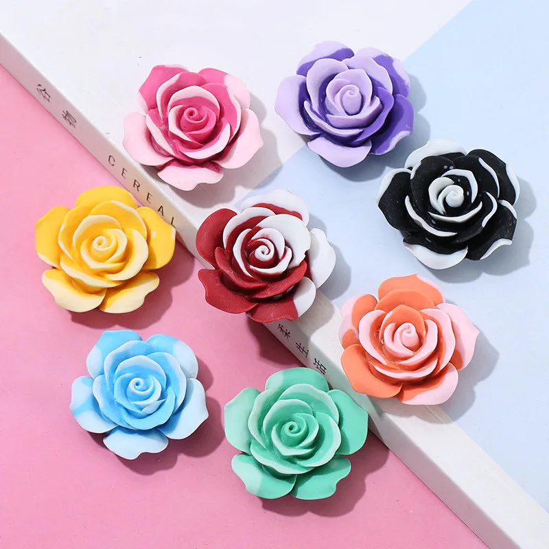 20pcs Vintage Luminous Resin Rose Cabochons Flatback Big Beautiful Colored Roses Flower Flat Back Embellishments for Jewelry DIY