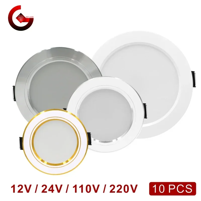 

10pcs/lot Led Downlight 12V 24V 110V 220V 5W 9W 12W 15W 18W Recessed Ceiling Light 3/4/5 inch Round Panel Down Light Spotlight