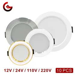 10pcs/lot Led Downlight 12V 24V 110V 220V 5W 9W 12W 15W 18W Recessed Ceiling Light 3/4/5 inch Round Panel Down Light Spotlight