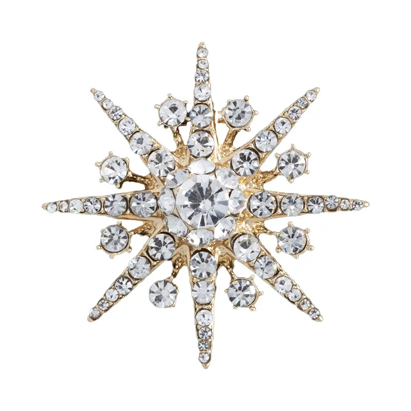 Nuevo broche de estrella de diamantes de imitación de alta gama, Pin de solapa de copo de nieve de cristal brillante, broches de joyería de moda para mujer, regalo de Navidad