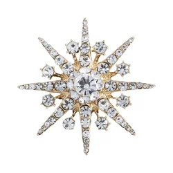 New High-end Rhinestone Star Brooch Sparkling Crystal Snowflake Lapel Pin Fashion Jewelry Brooches for Women Christmas Gift