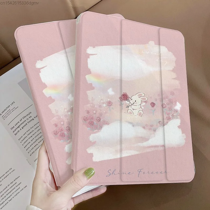 เคสแท็บเล็ตพิมพ์ลายดอกไม้กระต่ายน่ารักเคสคอมพิวเตอร์สำหรับ iPad Mini 6 Air 5 4 3เคส Kawaii Rabbit Y 2K สำหรับ iPad Pro Anti DROP COVER ของขวัญ