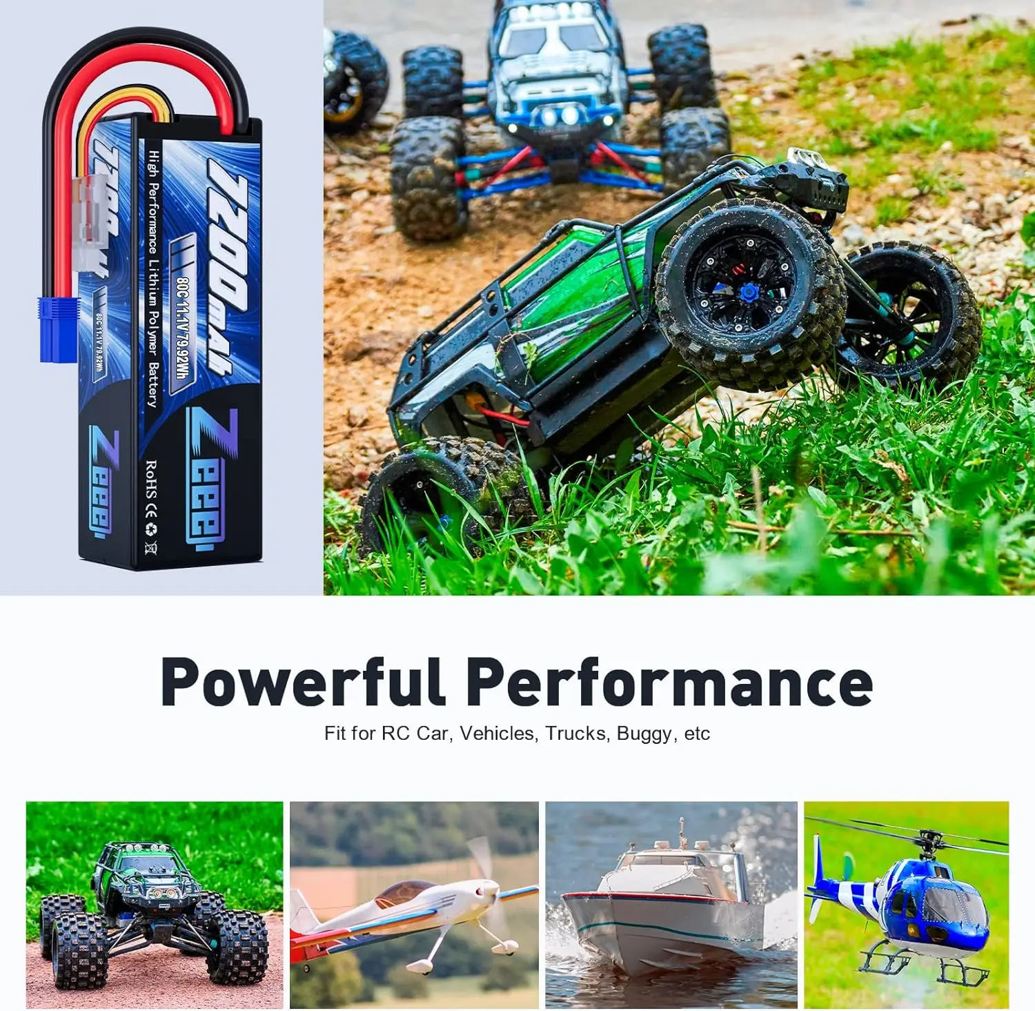 Zeee 3S Lipo 11.1V 7200mAh RC Car Lipo Battery Hardcase with EC5 plug for RC Vehicles Truck Tank Train RC Hobby Model Parts