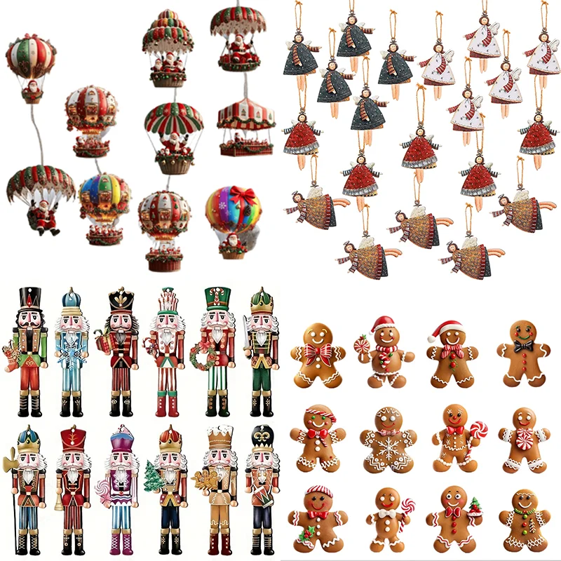 

1set Christmas Theme Multiple styles Wooden Pendant Xmas Tree Hanging Ornament 2025 Navidad Decor for Home 2026 New Year Gift
