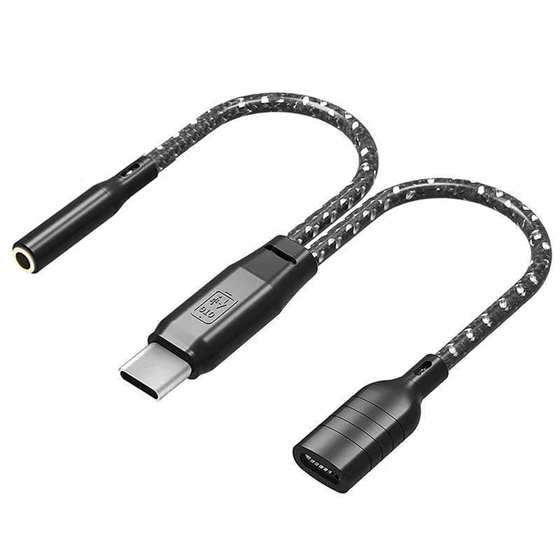 3in1 Type-C To 3.5mm USB Audio AUX Cable Living Phone Fast Charging Adapter Microphone Headphone Connector For Lightning Android