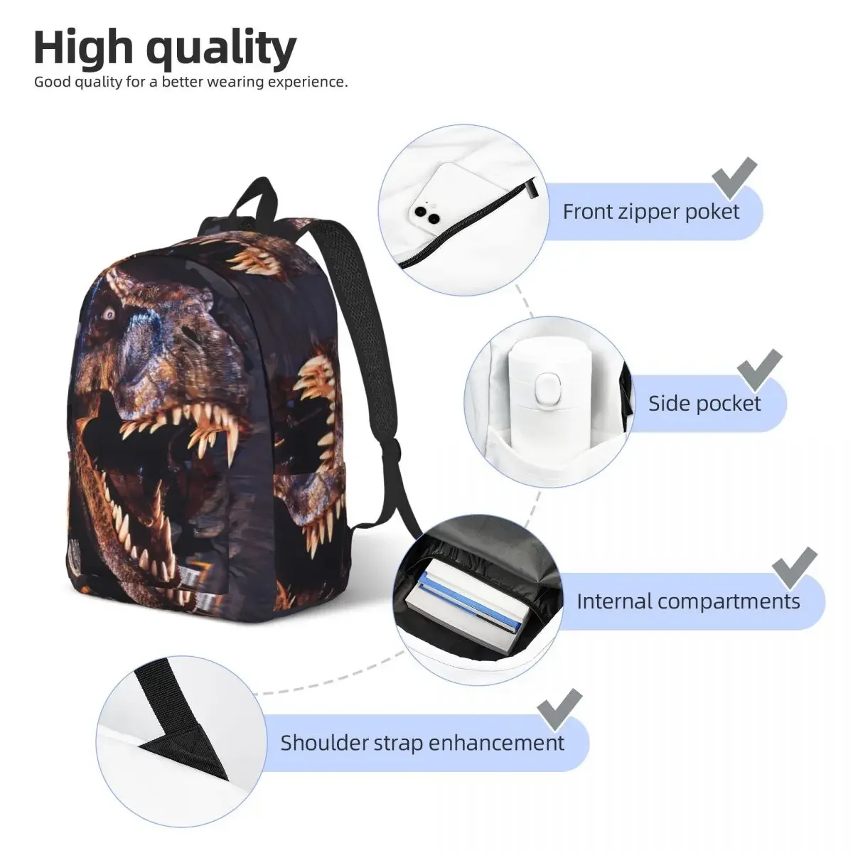 Bonito dinossauro 3d impresso mochila animais selvagens engraçado estudante unisex poliéster faculdade mochilas grandes elegantes sacos de escola