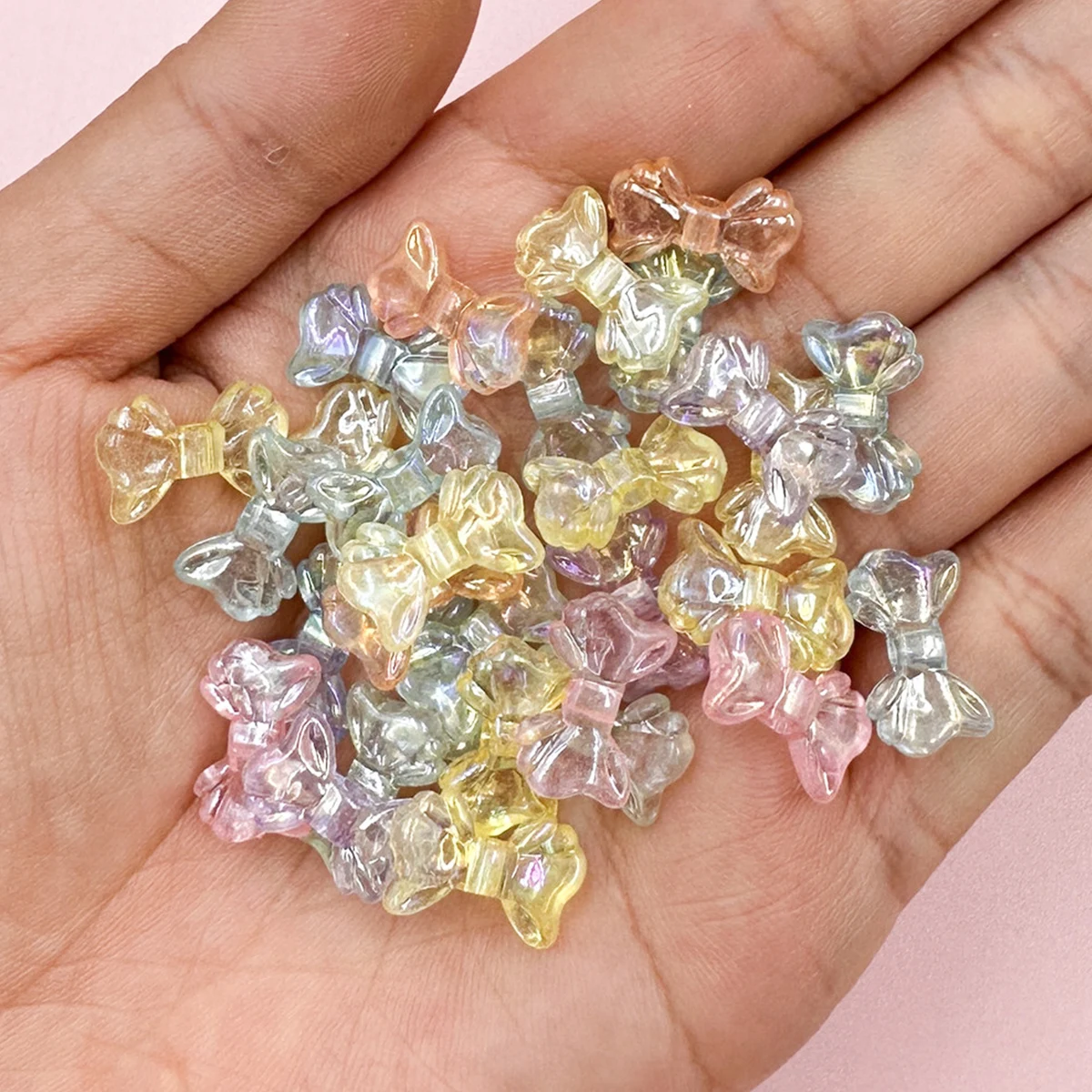 30pcs 8.7*14.7mm AB Color Shiny Transparent Small Bowknot Loose Beads DIY Phone Chain Jewelry Accessories Making