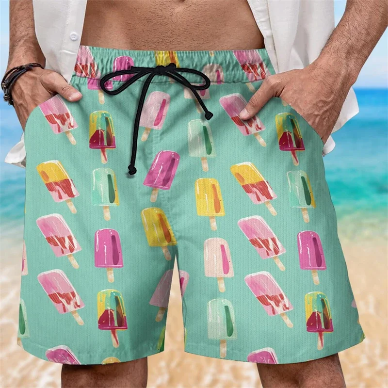 2024 NEW Sweet Ice Cream 3D Printed Short Pants For Men Clothes Casual Hawaii Icecream Kids Trunks Icecreams Male Trousers