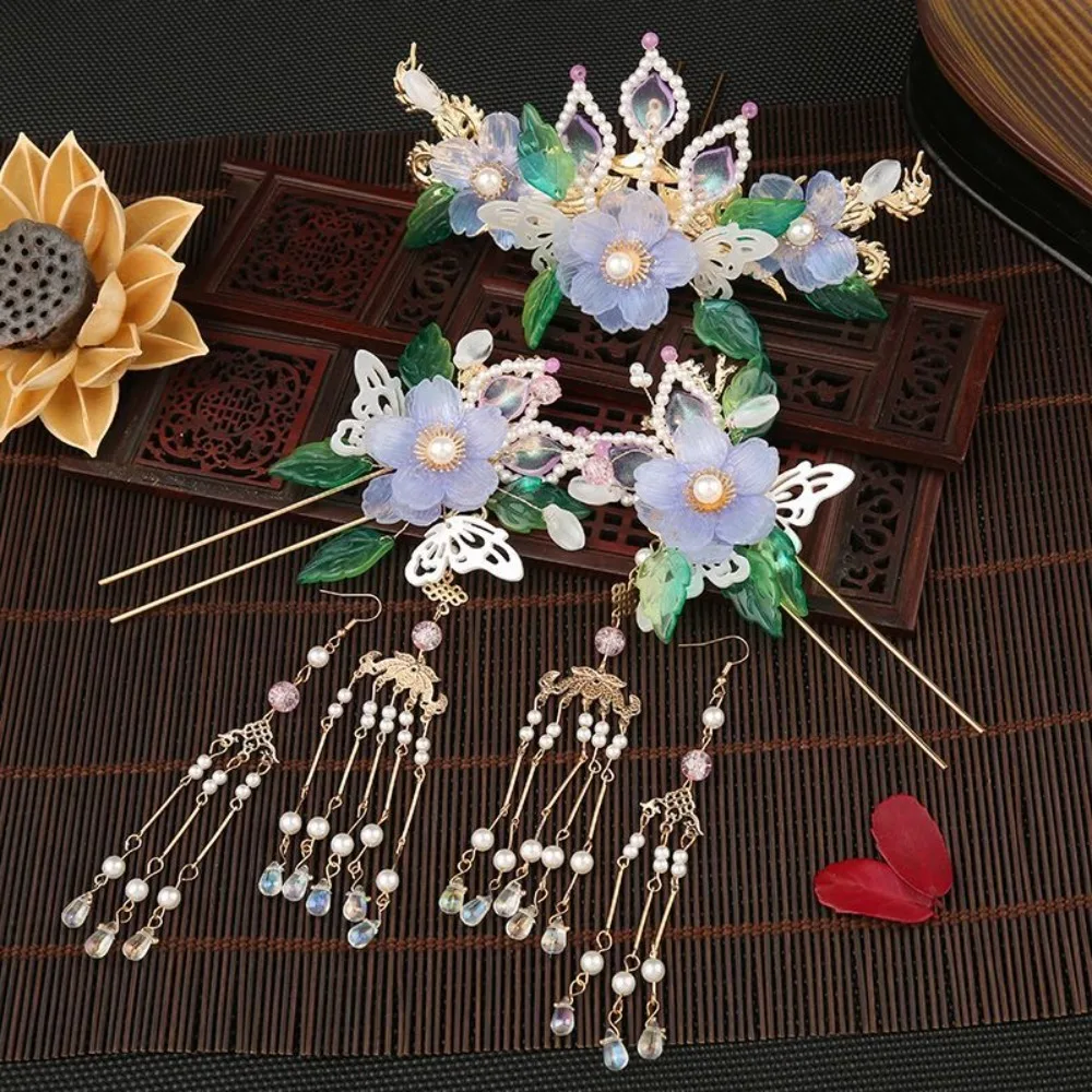 

New Chinese Hanfu Hair Accessories Set Tassel Hair Clips Hairpins Full Set Ancient Style Glass Super Fairy Step Shake Headwear