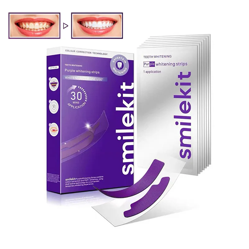 7/14 Pairs Purple V34 Teeth Whitening Strips Oral Hygiene Clean Care PAP+ Teeth Remove Stains Bleaching Color Corrector