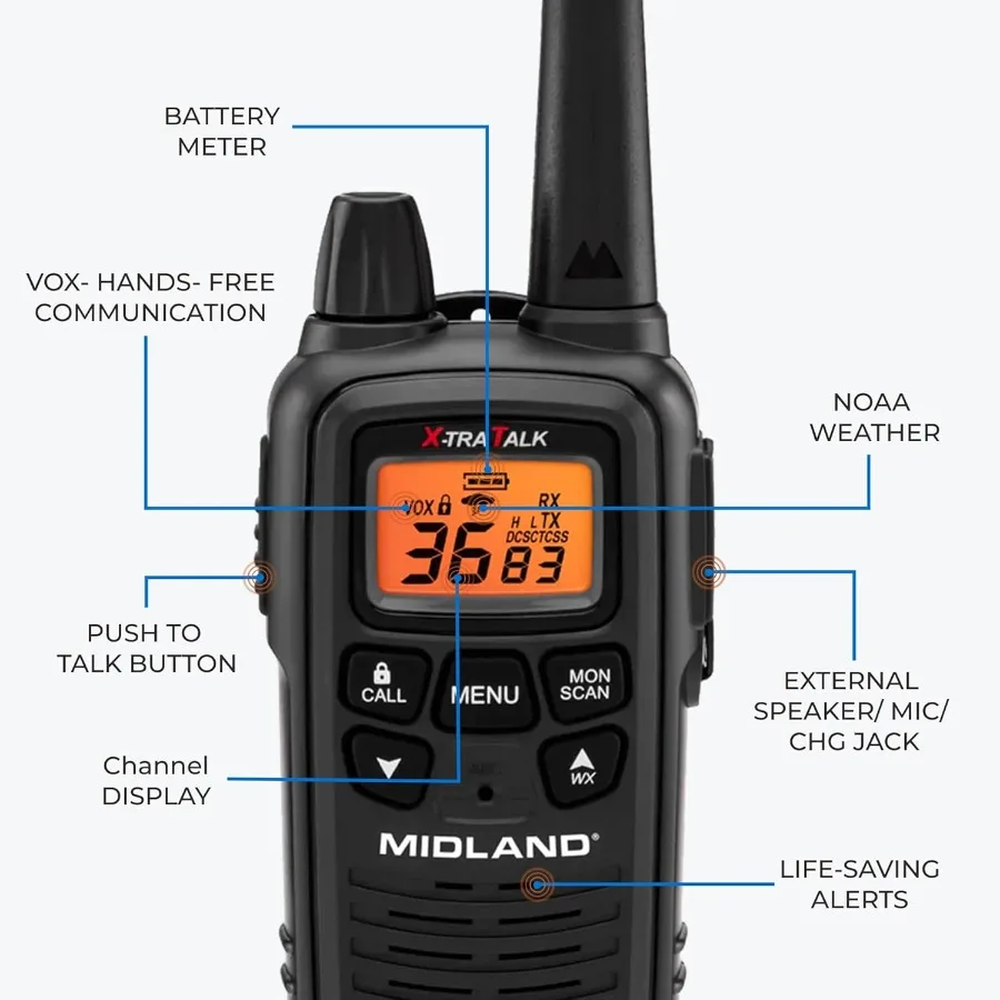 LXT600BB FRS Business Walkie Talkies - أجهزة راديو طويلة المدى 36 قناة ثنائية الاتجاه مع سماعات الرأس وقاعدة شحن تنبيهات الطقس AA 2