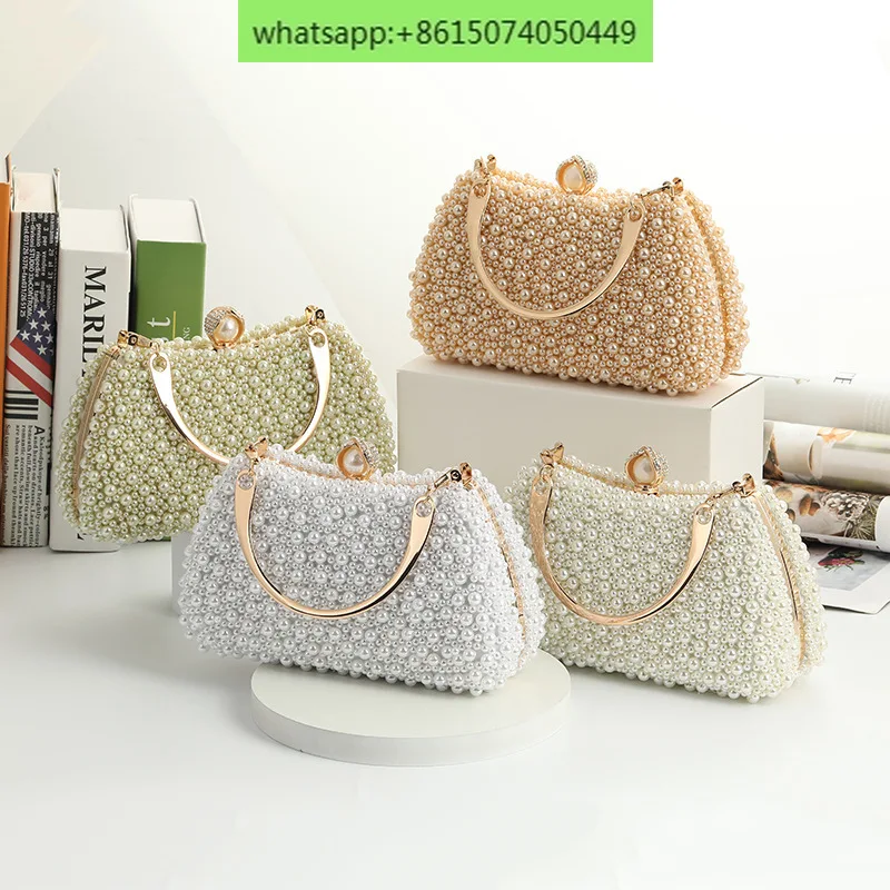 

Small fresh solid color pearl clutch dinner bag hand-held loading and unloading handle clutch bag