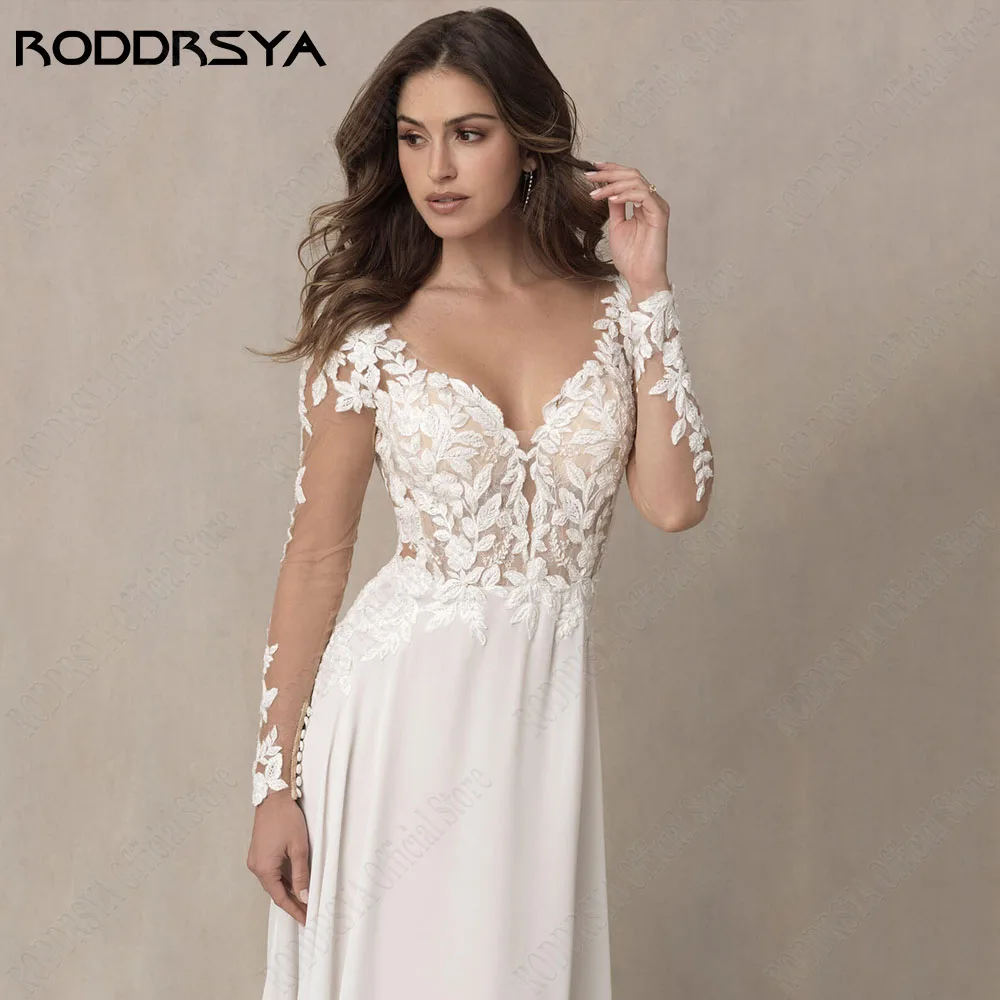 Roddrsya civil robe de mariée sans dos 2024 mariée manches longues mousseline de soie aRODDRSYA-Robe de mariée dos nu en mousseline de soie à manches longues, robe A-Line en dentelle pour les patients, sur mesure, 2024