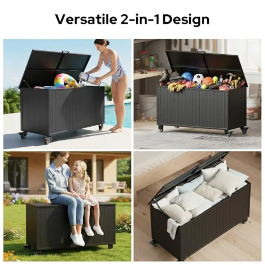 Outdoor Storage Box with Wheels 150 Gallon, Mobile Aluminum Deck Boxes Waterproof, UV Resistant Patio Storage Box with Lid view 6