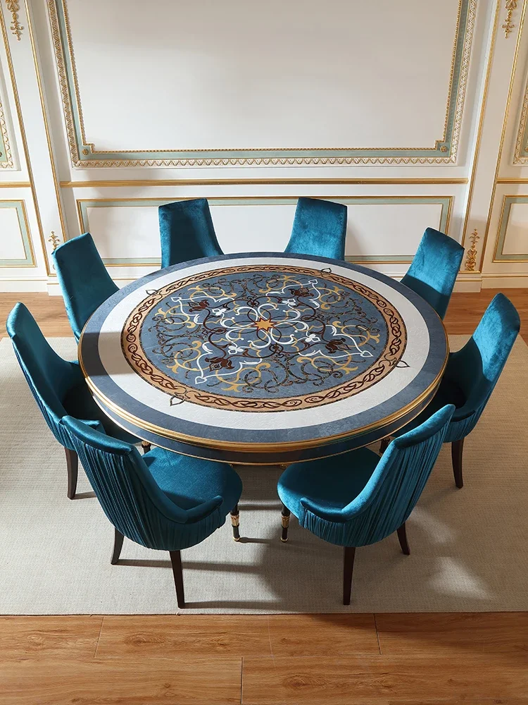 French court style Round table chairs shell parquet beech dining table Luxury retro style dining table can be customized