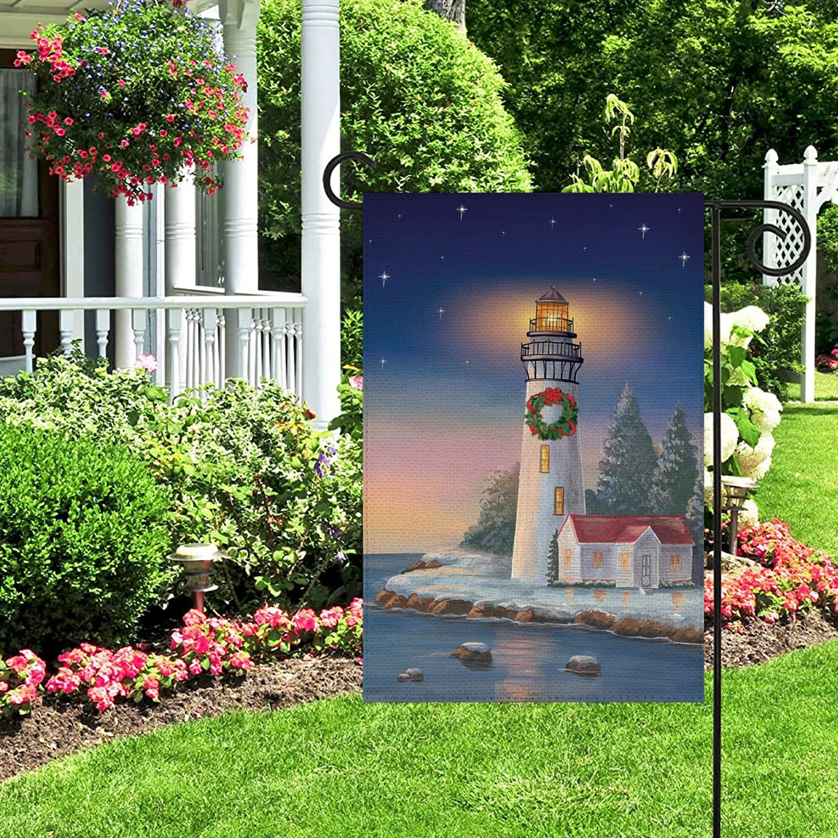 1PC Lighthouse Pattern Linen Cotton Garden Flag Banner Indoor Outdoor Home Garden Hanging Decor