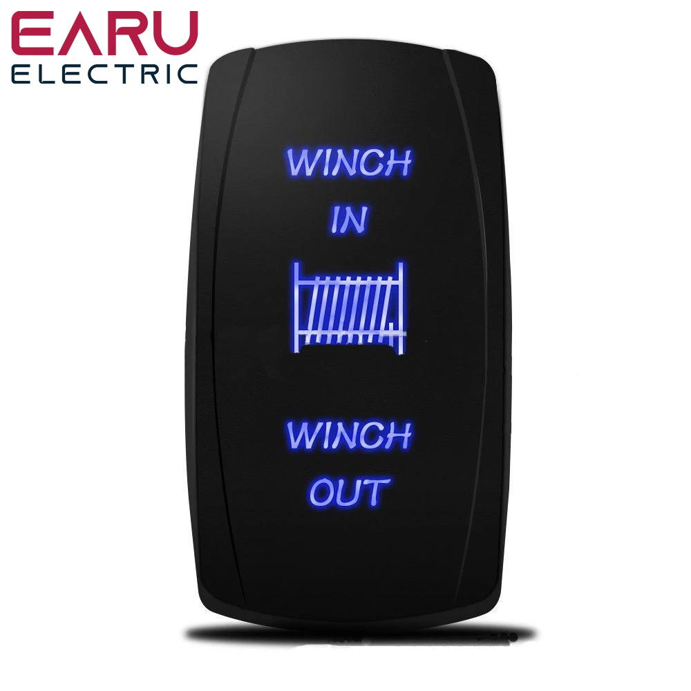 New 12V 24V Winch In Winch Out Rocker Switch (ON) -OFF- (ON) 7 Pin Laser Blue Momentary Rocker Toggle Switch Led Blue