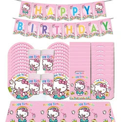 Juego de vajilla desechable con temática de Hello Kitty para fiesta de cumpleaños, suministros de dibujos animados de gato, favorito de la niña