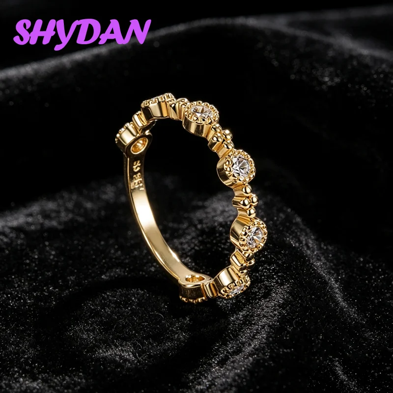 SHYDAN 925 Sterling Silber Einfache 18K Gold Mehrfach-Runde Zirkon-Ringe für Damen Modeschmuck