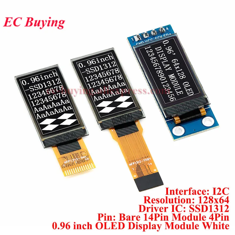 5 個/1 個 0.96 OLED モジュール 0.96 インチ 12864 垂直スクリーン ホワイト 128X64 LCD LED ディスプレイ ベア IIC I2C インターフェイス SSD1312 Arduino 用