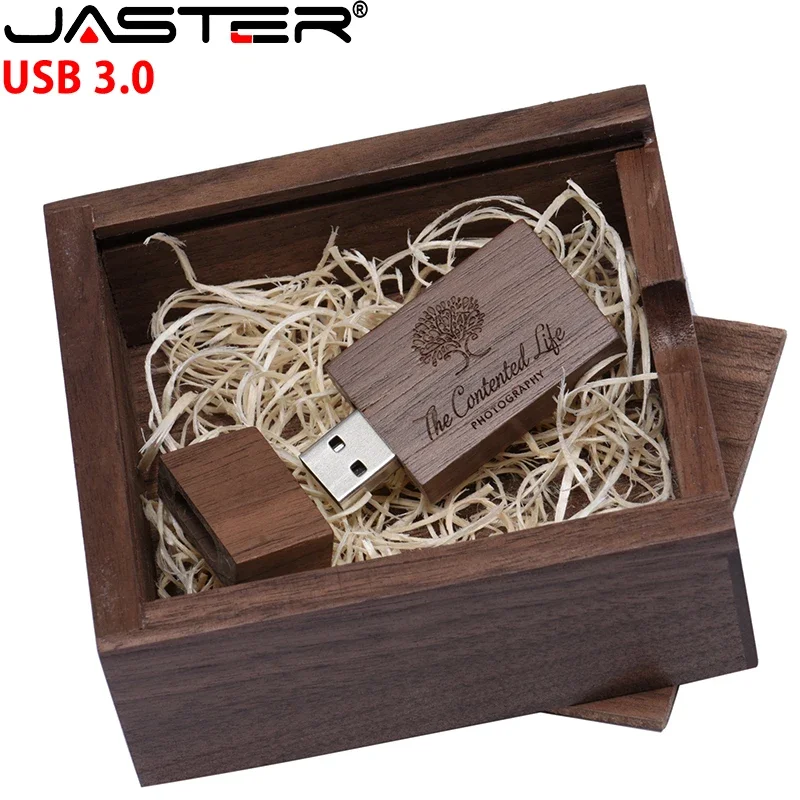 JASTER Wooden USB 3.0 Flash Drives Photo Album  128GB Free Customized Logo Pen Drive 64GB  Memory Stick 32GB Wedding Gift U Disk