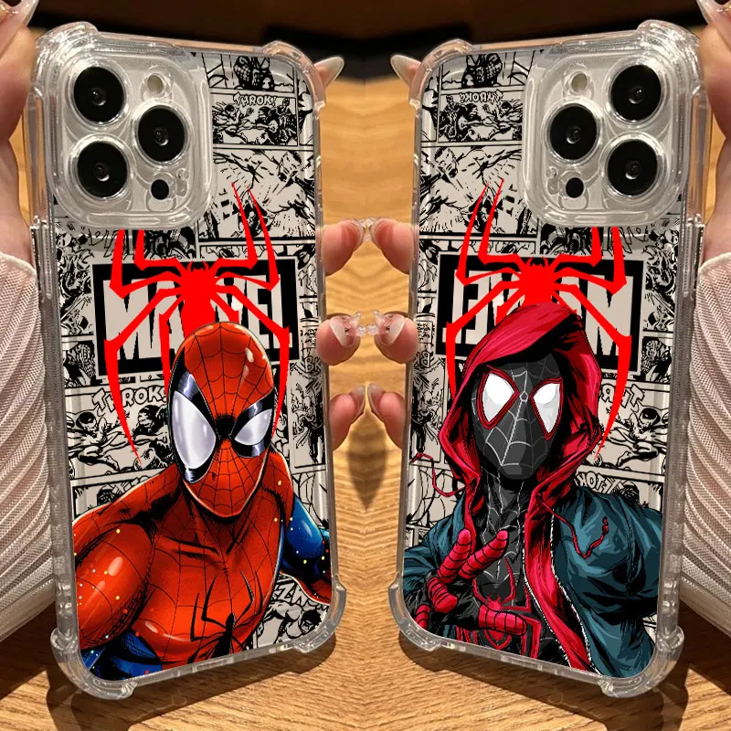 

Spider Man Marvels Phone Case Clear For iPhone 17 16 14 15 11 12 13 Pro Max 16E 17PM 15 16 Plus 17 Air SE4 Soft Shockproof Cover