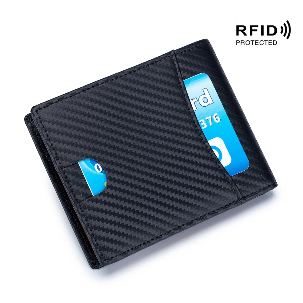2023 Men's Wallet Boom New Carbon Fiber Wallet Rfid Ultra-thin Short Wallet Leather Simple Fashion Light Gift