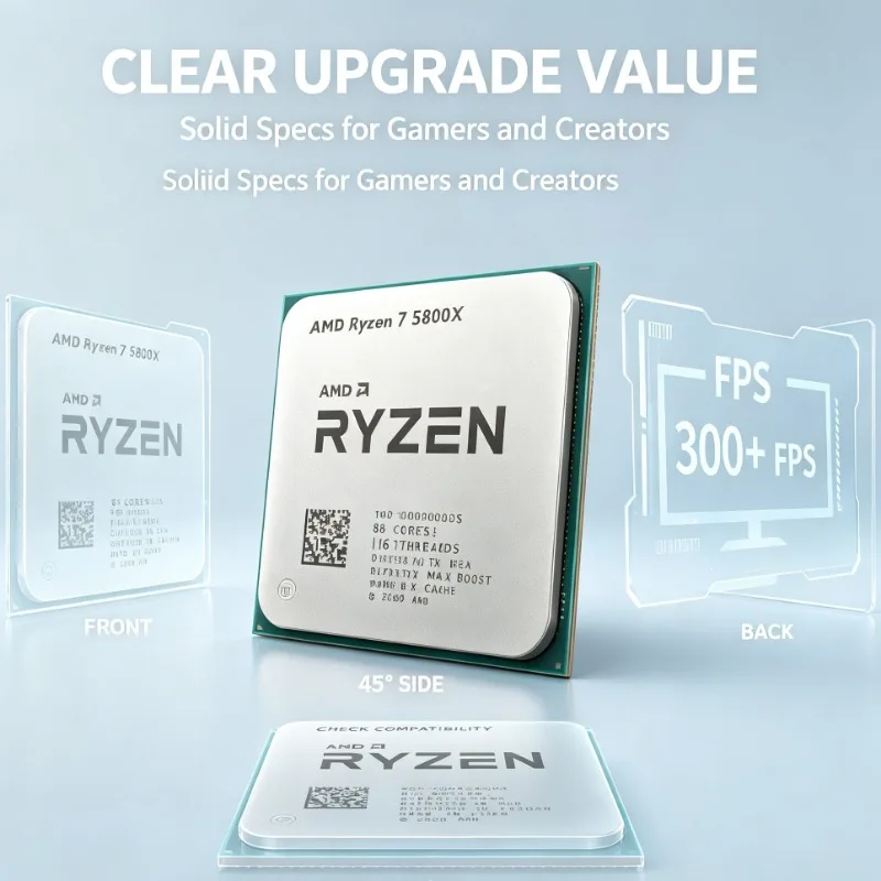 AMD R7 5800X AM4 Upgrade Replacement CPU 8‑Core 16‑Thread 3.8‑4.7GHz 32MB L3 7nm DDR4 3200MT/s Without Cooler