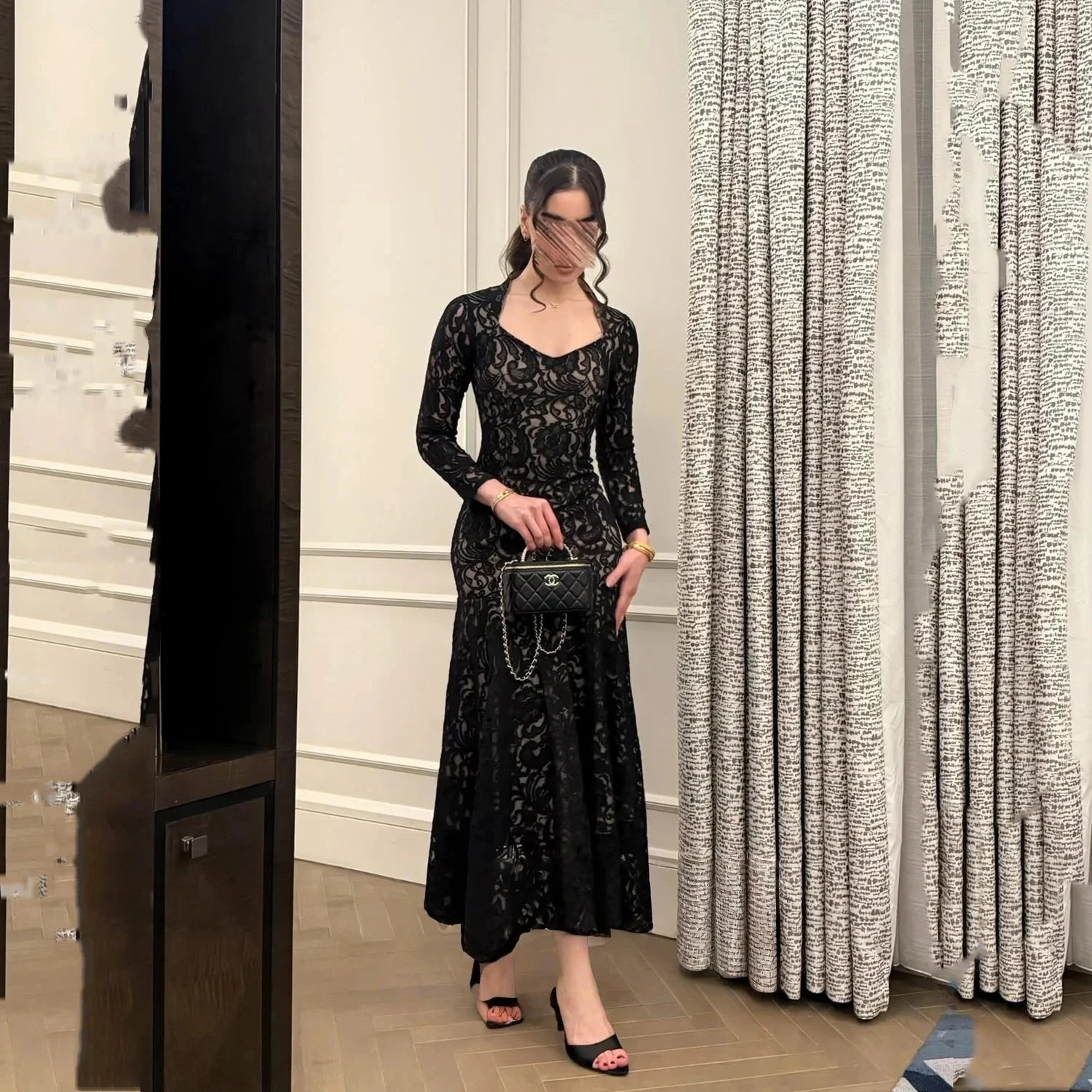 

Черное кружевное вечернее платье с длинными рукавами, индивидуального пошива, для особых случаев, в стиле пастораль, унисекс, из джерси, ретро, в дубайском и саудовском арабском стиле, для выпускного вечера, на заказ