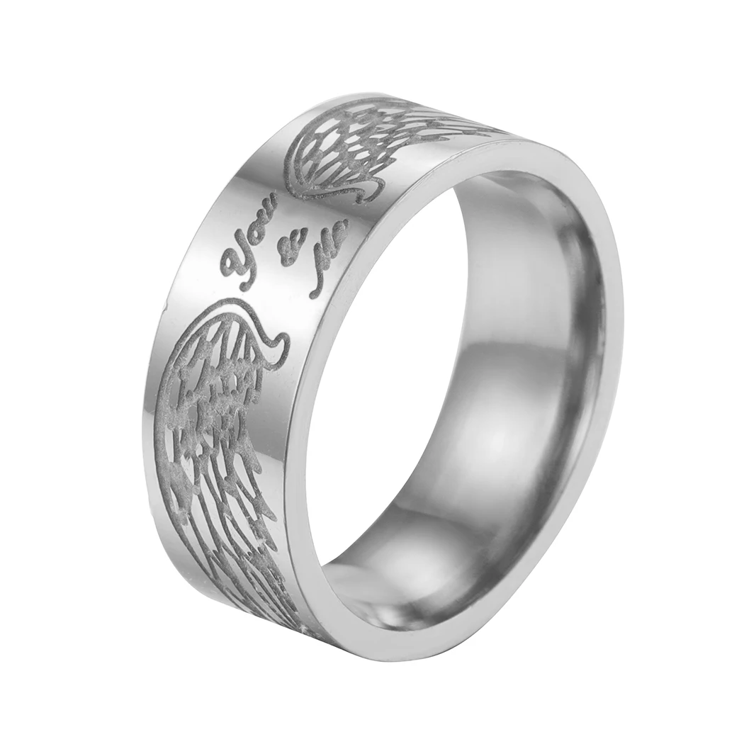 Kinitial Stainless Steel Engraved Angel Wings Women Ring You And Me Wedding Jewelry Dainty Rings Gift image 6