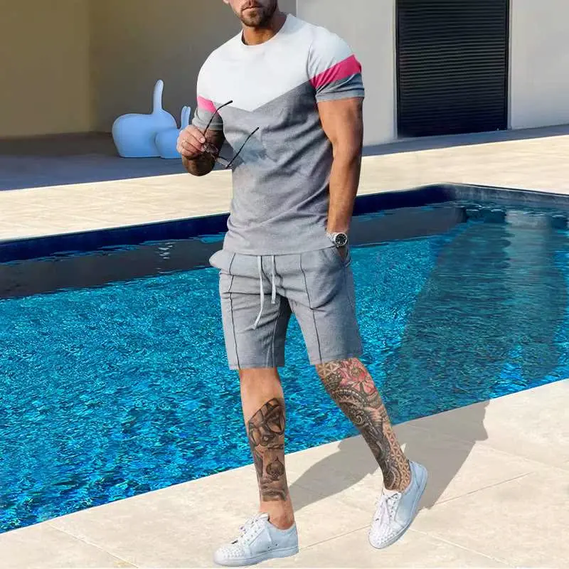 

Summer 2023 Men's Casual Spor ort Sve Two-Piece Set Color Blo Design Comfortable Breathable T-irt And orts