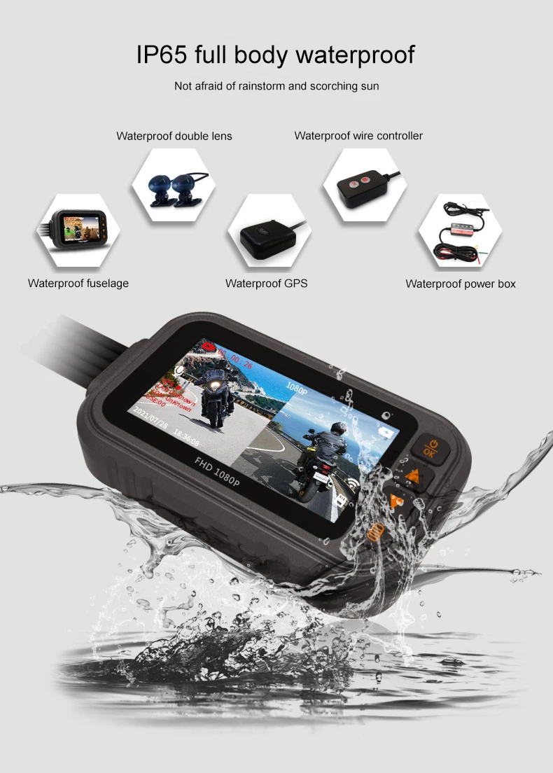 Built-in GPS/wifi IP65 waterproof  Motorcycle Real-Time DVR dual HD 1080P 150° wide-angle lens 3inch dash cam with Wired remote