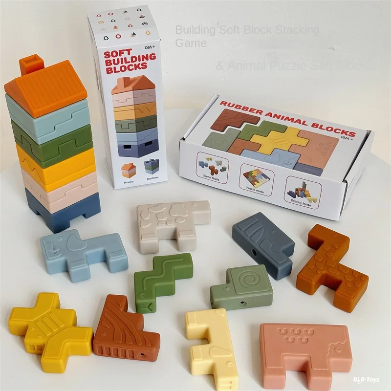 

LazyChild Soft Building Blocks for Infant Cognition, Animal Shape & House Pattern Stacking Early Educational Toy