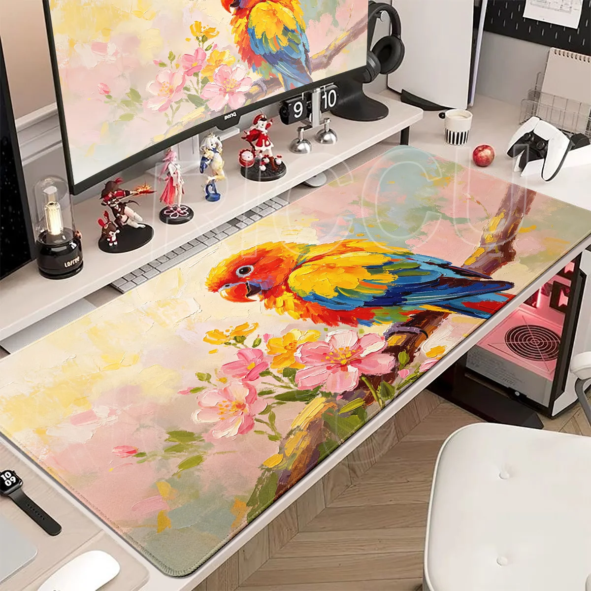 Cute Parrot Mouse Pad Oil Painting Gamer Speed Gaming E-Sports Exqusite Large Rubber Anti-slip