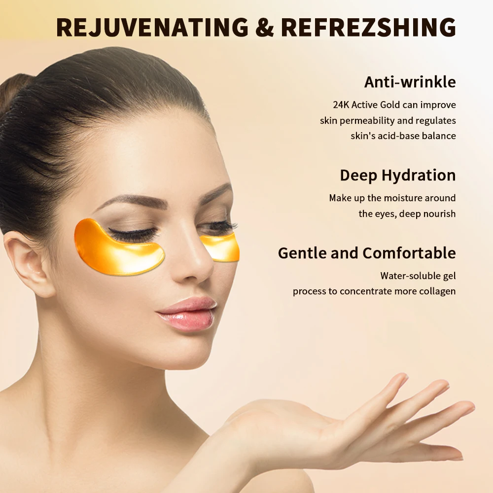 Masker mata kolagen kristal, 10 buah masker mata emas mengurangi lingkaran hitam garis halus Anti Penuaan, mengangkat mengencangkan Perawatan Kulit, tambalan kecantikan