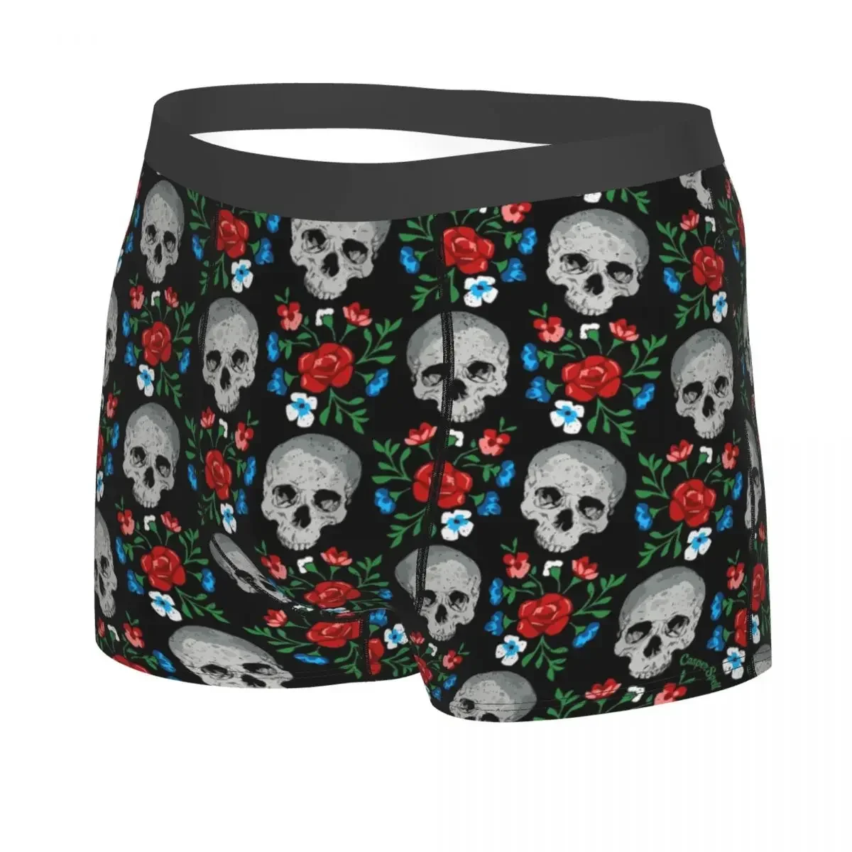 Custom Death Skull Roses Floral Underwear Men Stretch Gothic Skeleton Boxer Briefs Shorts Panties Soft Underpants For Male