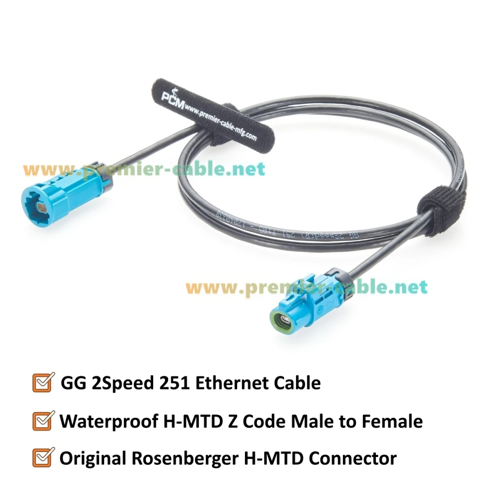 IP67 Rosenberger H-MTD Male to Female Automotive Ethernet Cable E6S14E-1CAZ5-Z to E6K14A-1CAZ5-Z 10Gbps 100/1000BASE-T1 for ADAS