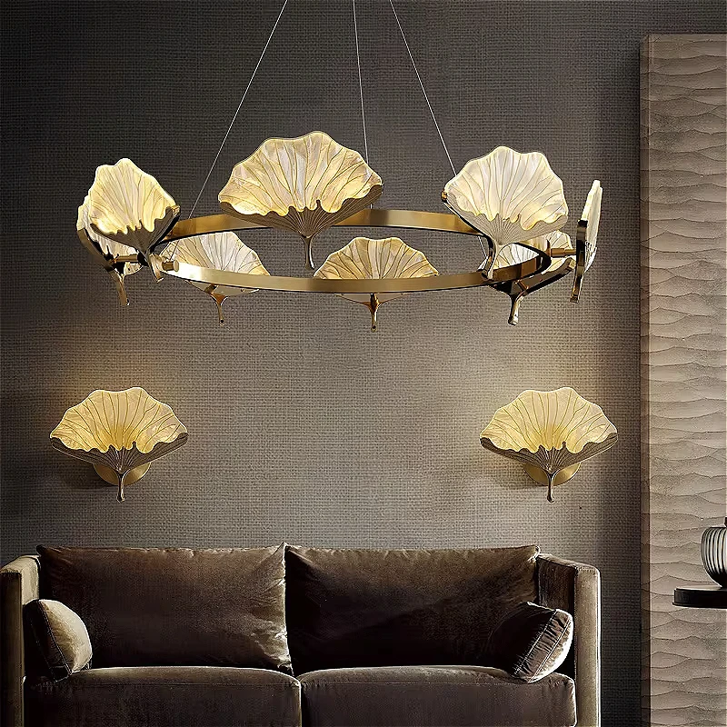 

New Chinese Gingko Leaf Enamel Chinese Wind Suction Chandelier Tea Room Zen Bedroom Living Room Bedside Lamp Creative Wall Lamp