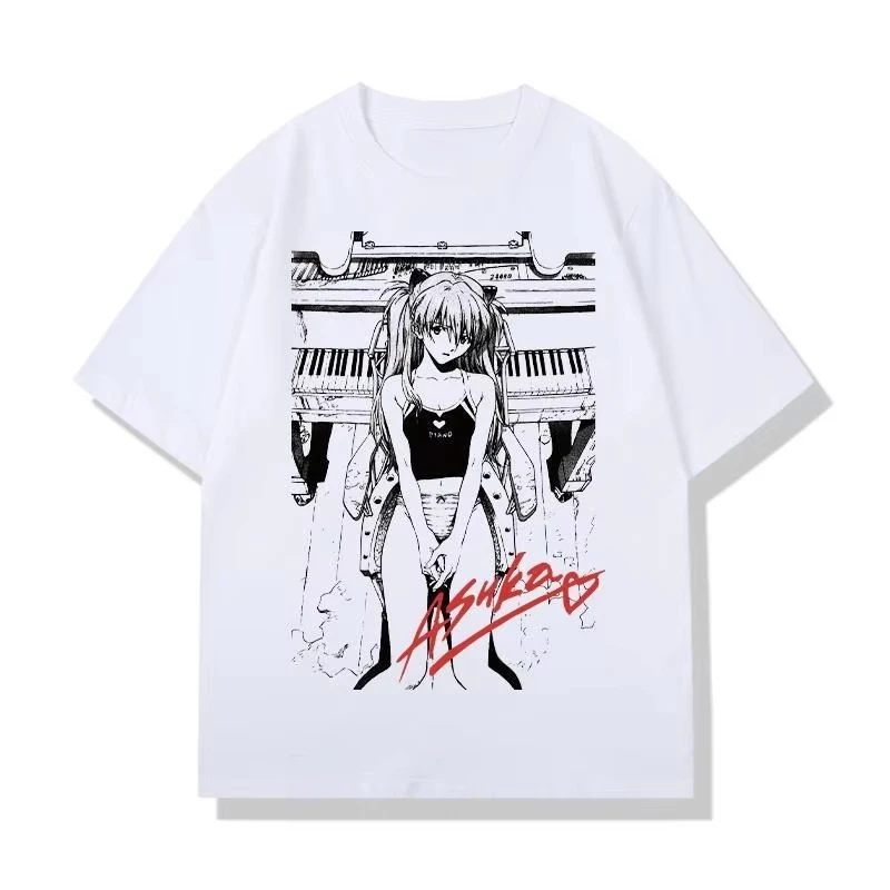 

2026 new Summer EVA Asuka Langley Anime T-Shirt, Piano Manga Panel Graphic Streetwear, 100% Cotton Oversized Tee for Men Women
