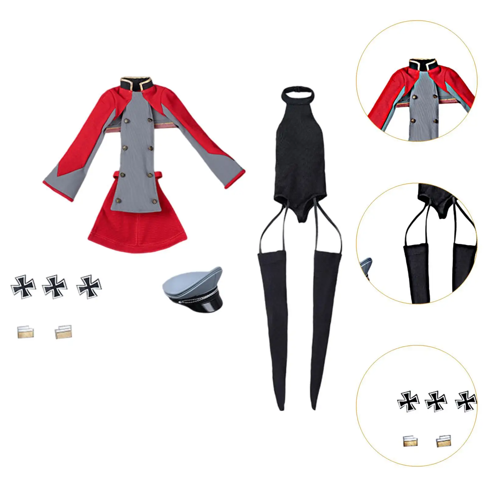 Conjunto completo de uniforme em escala 1:6, fantasia, cosplay, moda elegante, mini casaco para figuras de ação femininas de 12 polegadas, acessório