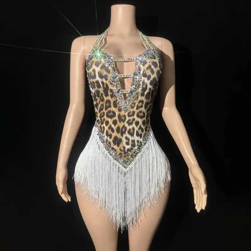 Leopard Print Personality Bar Nightclub Performance Costume Stage Performance Bodysuit For Woman