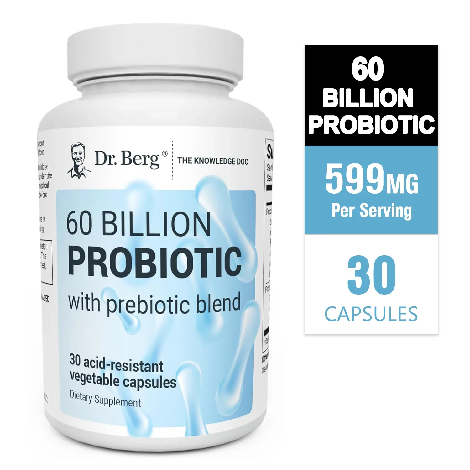 

60 Billion Probiotic Supplement Capsules - with Prebiotic Blend To Promote Digestive Gut Health, Boosts Energy Production
