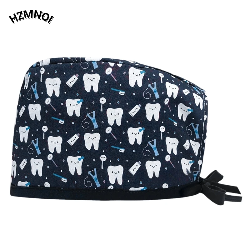 

100% pure cotton adjustable printed surgical cap for women with long hair, dentists and dental clinics men's dome shaped hat
