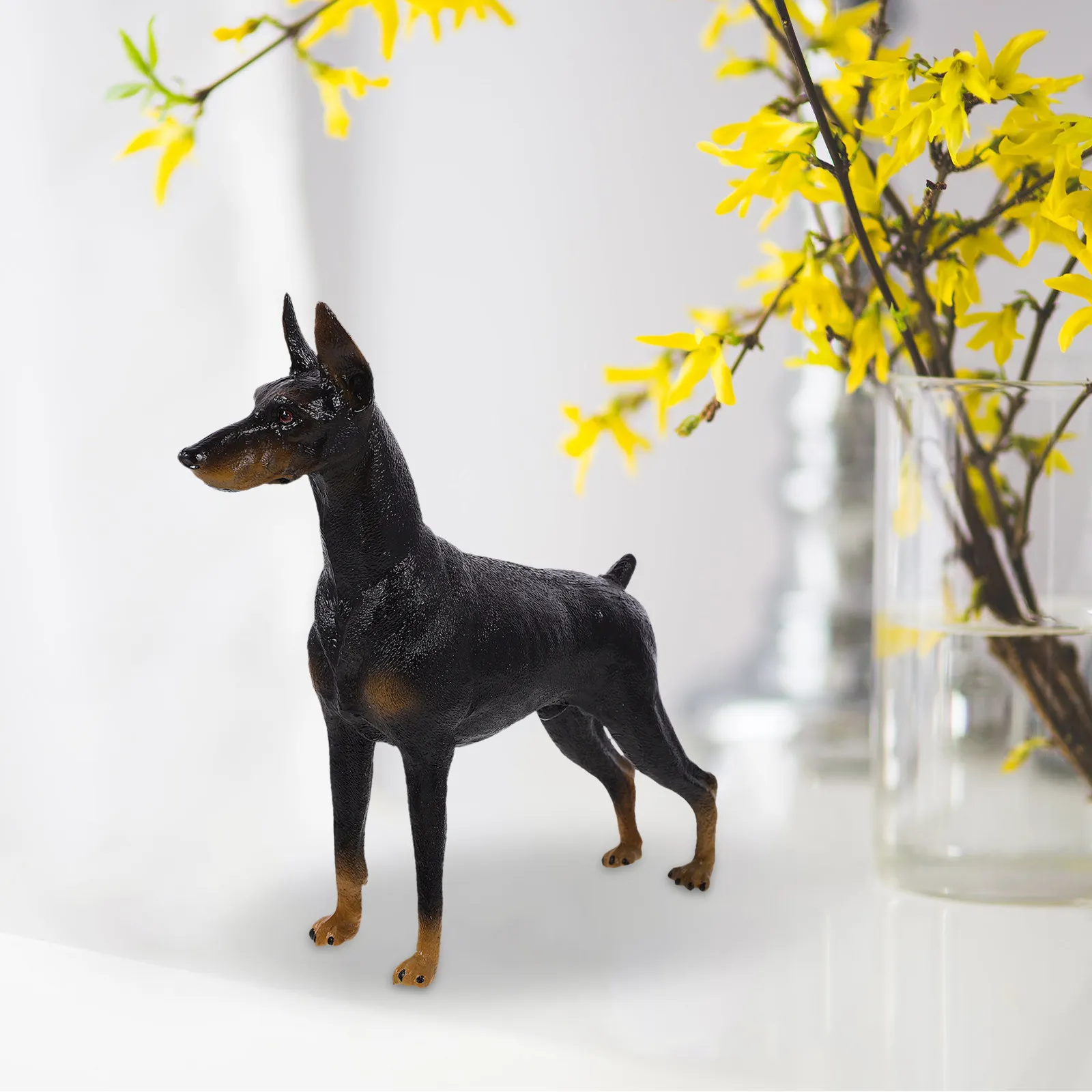 

1Pcs Doberman Simulation Lifelike Static Dog Animal Statue Black Home Office Car Decoration Realistic Detailed Ornament