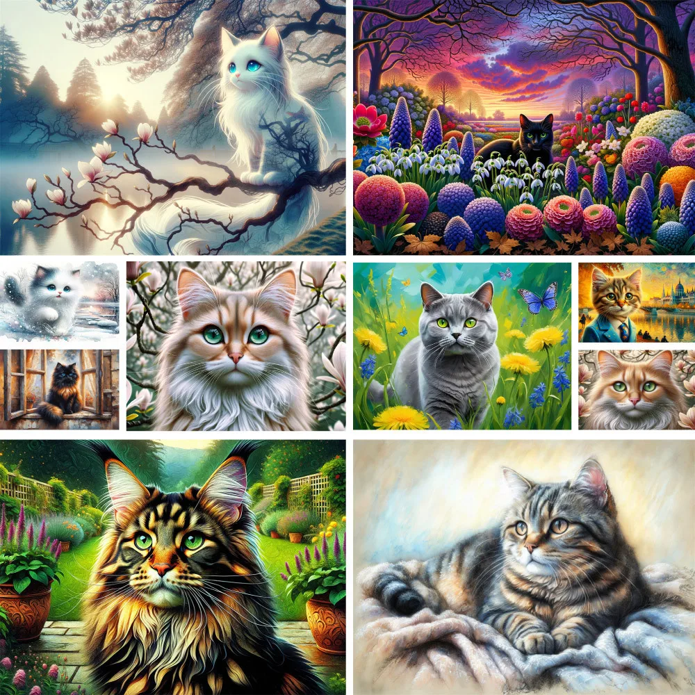 Animal Pet Cat Pre-Printed Cross Stitch Embroidery Kit DMC Threads Hobby Handiwork Handicraft Craft Different Magic Room Decor