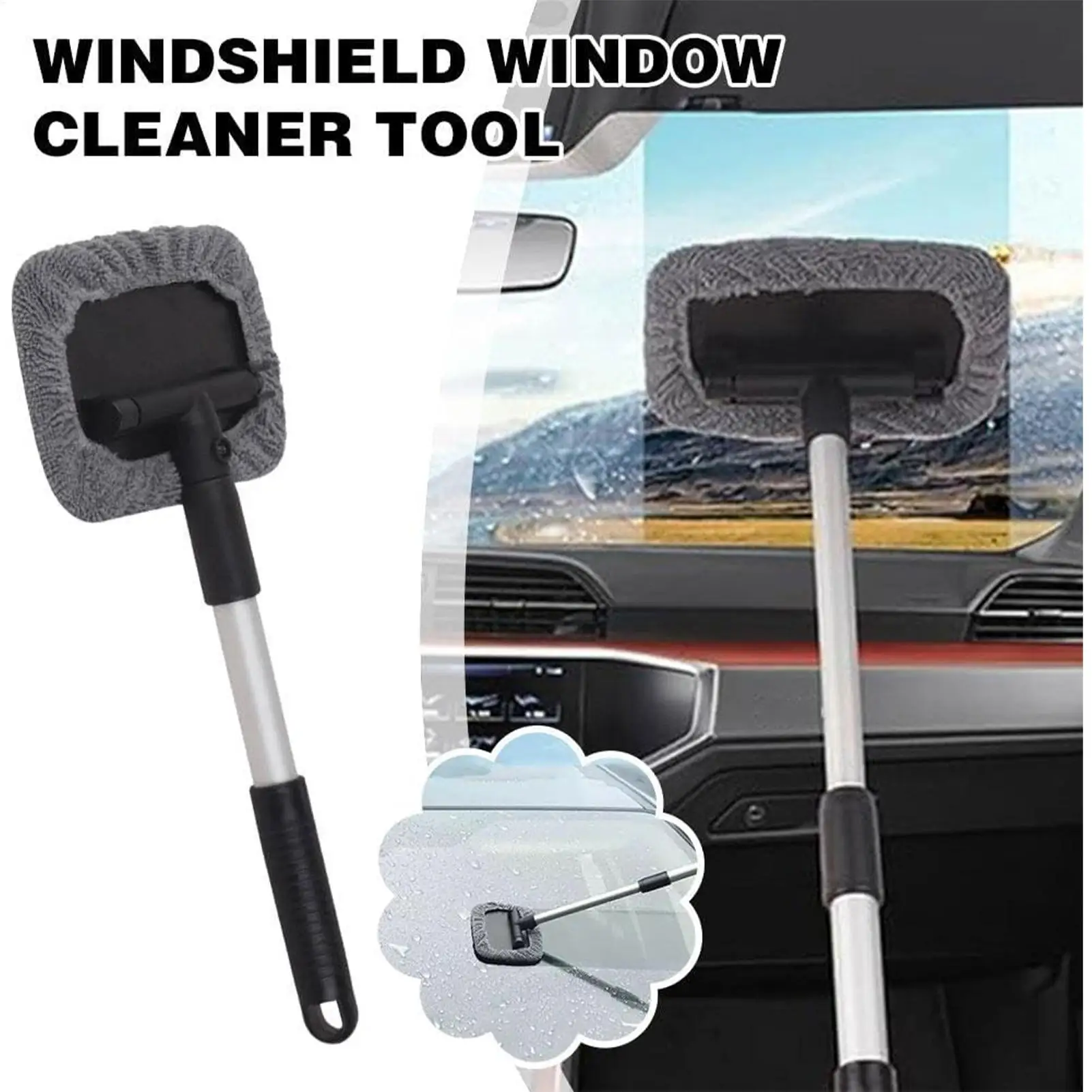 Telescopic Windshield Cleaner Aluminum 180 degree Rotation Pole with 4 Washable Microfiber Pads Durable Car Window Cleaner